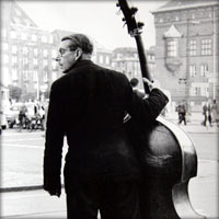 With a double bass to the townhall place, Copenhagen, Denmark  August 1956